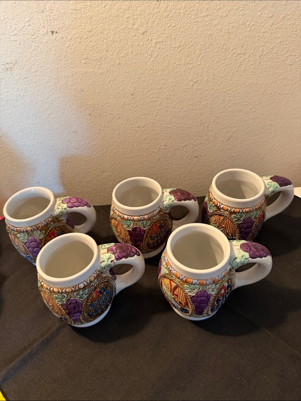 Vintage Ceramarte hand painted Decorative mugs for wine or beer set of 5